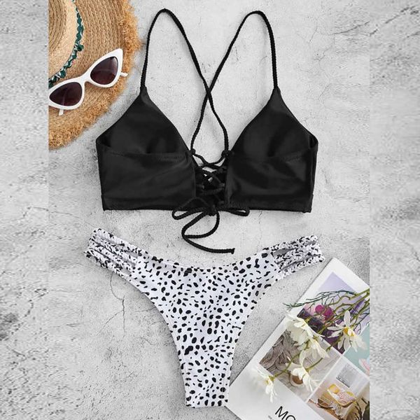 swimming suit 2020 women's bikini cut flower two piece swimsuit pushups swimwear beachwear #e, White;black